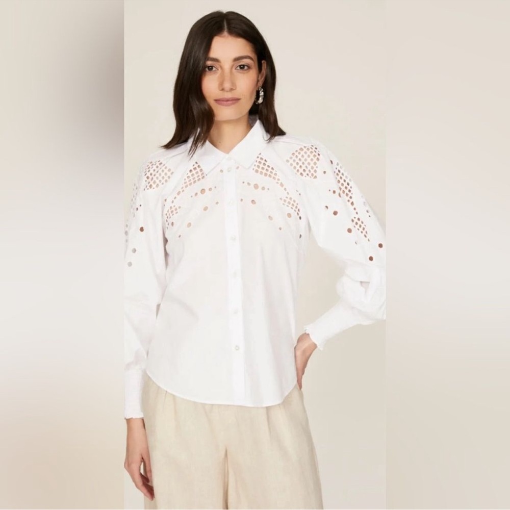Veronica Beard White Embellished Long Sleeve Button Down